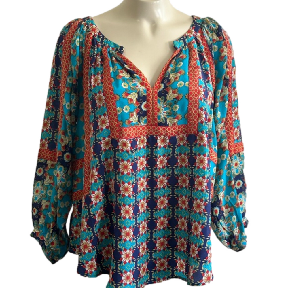 Tolani Boho 100% Silk Pullover Blouse Top XS (oversized)